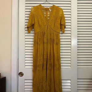 Pink Blush Bohemian Maternity Dress - Mustard